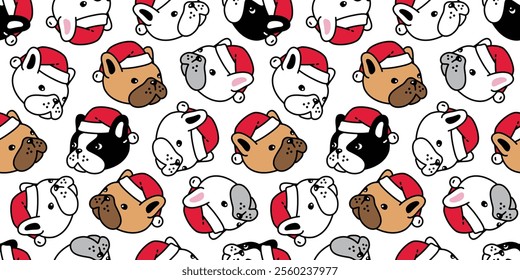 dog seamless pattern french bulldog christmas santa claus hat