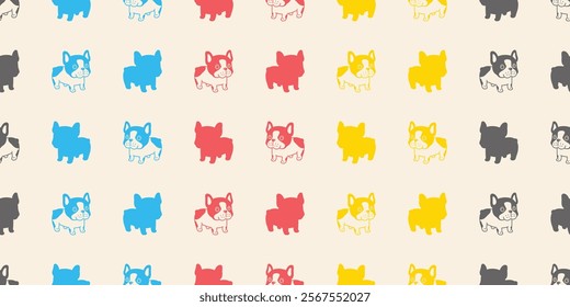 dog seamless pattern french bulldog puppy vector pet breed cartoon gift wrapping paper repeat wallpaper tile background doodle illustration isolated design