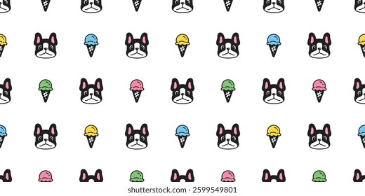 dog seamless pattern french bulldog ice cream cone puppy cartoon doodle pet tile background repeat wallpaper gift wrapping paper illustration