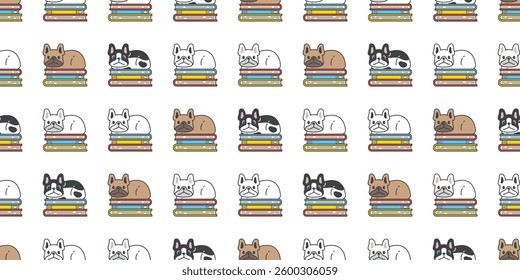 dog seamless pattern french bulldog sleeping book puppy cartoon doodle pet tile background gift wrapping paper repeat wallpaper illustration