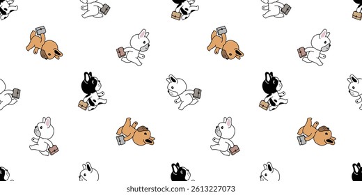 dog seamless pattern french bulldog running walking document bag cartoon doodle puppy pet tile background gift wrapping paper repeat wallpaper illustration