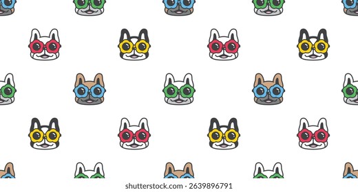 dog seamless pattern french bulldog flower sunglasses daisy vector puppy smiling face pet breed cartoon gift wrapping paper repeat wallpaper tile background doodle illustration isolated design