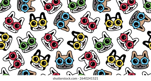 dog seamless pattern french bulldog flower sunglasses daisy vector puppy smiling face pet breed cartoon repeat wallpaper gift wrapping paper tile background illustration isolated design