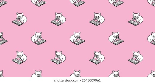 cão sem costura padrão francês buldogue leitura livro filhote