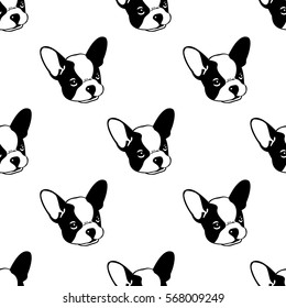 Dog Seamless pattern with french bulldog white