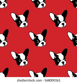 Dog Seamless pattern with french bulldog Red