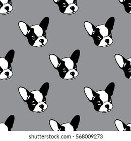 Dog Seamless pattern with french bulldog gray