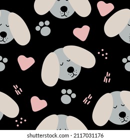 dog seamless pattern hand drawn. vector, minimalism. textiles, wallpaper, wrapping paper. cute baby print in trendy colors 2022.