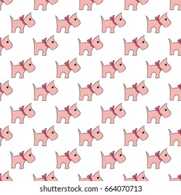 Dog seamless pattern in hand drawn style for cards, fabric and nursery decor. Vector illustration. 