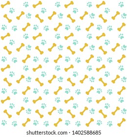 Dog seamless pattern paw footprint gold and blue wallpaper background print decorative vector