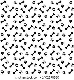 Dog seamless pattern paw footprint bone black and white wallpaper background print decorative vector