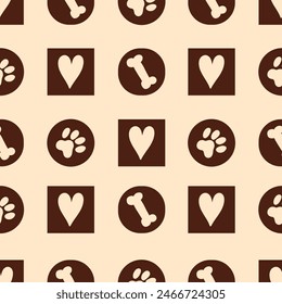 Dog seamless pattern with paws, bones, hearts. Can be used in textile industry, paper, background, scrapbooking.Vector.