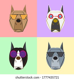 Dog seamless pattern, Pitbull on colourful background, Dog icons. 