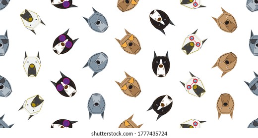 Dog seamless pattern, Pitbull on white background, Dog icons. 