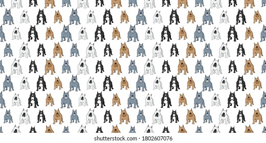 Dog seamless pattern, Pitbull on white background, Dog icons.	