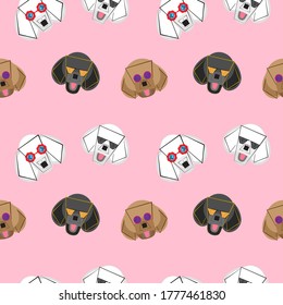 Dog seamless pattern, Poodle on pink background, Dog icons. 