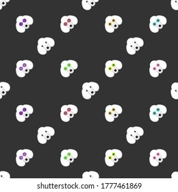 Dog seamless pattern, Poodle on dark background, Dog icons. 