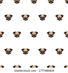Dog seamless pattern, Pug on white background, Dog icons. 