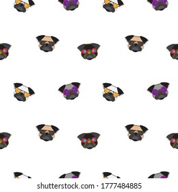 Dog seamless pattern, Pug on white background, Dog icons. 