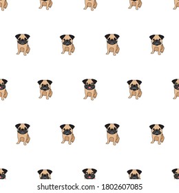 Dog seamless pattern, Pug on white background, Dog icons.	