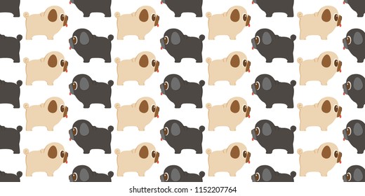 Dog seamless pattern pug repeat on white background.Vector illustration.