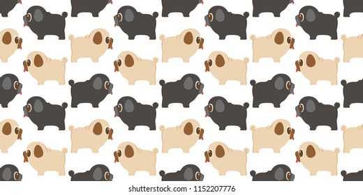 Dog seamless pattern pug repeat on white background.Vector illustration.