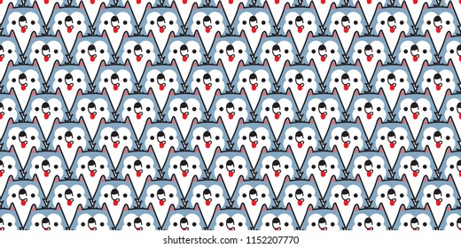 Dog seamless pattern siberian husky in font view repeat on white background.Vector illustration.
