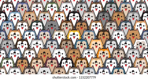 Dog seamless pattern siberian husky in font view repeat on white background.Vector illustration.