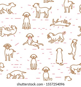 Dog seamless pattern in a simple style. Domestic animal, pet language. Happy playful dogs. Doggy reaction. Trendy fabric, textile, texture, wallpaper. Vector illustration isolated on white background