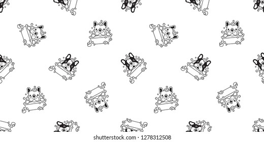 dog seamless pattern vector bath french bulldog shower cartoon scarf isolated tile background repeat wallpaper illustration white