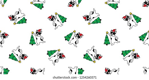 Dog Seamless Pattern Vector Christmas Tree French Bulldog Santa Claus Hat Scarf Isolated Repeat Wallpaper Tile Background Illustration Doodle