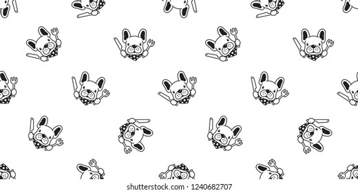 dog seamless pattern vector french bulldog chef kitchen food polka dot scarf cartoon character illustration repeat wallpaper tile background