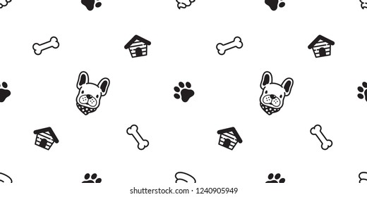 Dog seamless pattern vector french bulldog Paw bone footprint house poo cartoon tile background repeat wallpaper scarf isolated illustration gift wrap