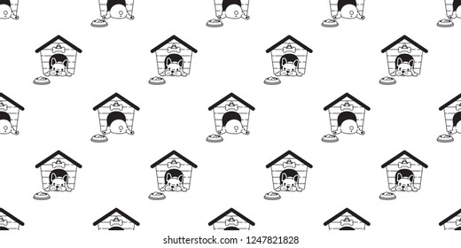 dog seamless pattern vector french bulldog house bowl food bone scarf isolated repeat wallpaper tile background illustration