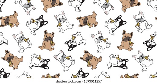 Dog Seamless Pattern Vector French Bulldog Pizza Eating Cartoon Scarf Isolated Tile Background Repeat Wallpaper Illustration