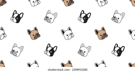 dog seamless pattern vector french bulldog head puppy breed cartoon tile background scarf isolated repeat wallpaper illustration