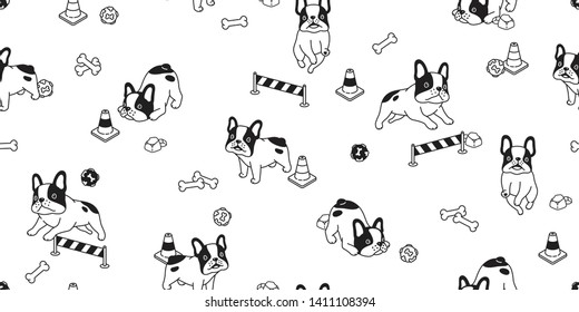dog seamless pattern vector french bulldog bone ball toy traffic cone cartoon scarf isolated repeat background tile wallpaper illustration design