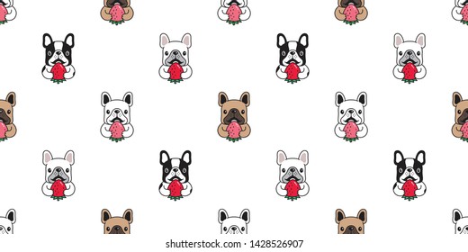 dog seamless pattern vector french bulldog strawberry cartoon scarf isolated repeat background tile wallpaper doodle illustration design