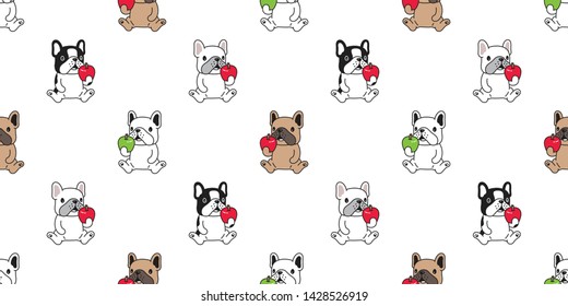 dog seamless pattern vector french bulldog apple cartoon scarf isolated repeat background tile wallpaper doodle illustration design
