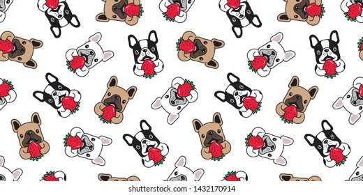 dog seamless pattern vector french bulldog strawberry cartoon scarf isolated tile wallpaper repeat background illustration design