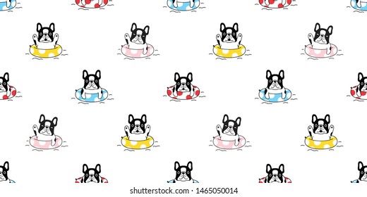 dog seamless pattern vector french bulldog swimming ring pool cartoon scarf isolated tile background repeat wallpaper ocean doodle illustration design