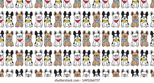 dog seamless pattern vector french bulldog collar sitting scarf isolated cartoon repeat background puppy breed tile wallpaper illustration doodle design