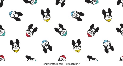 dog seamless pattern vector french bulldog collar cartoon scarf isolated christmas tile wallpaper repeat background illustration doodle design