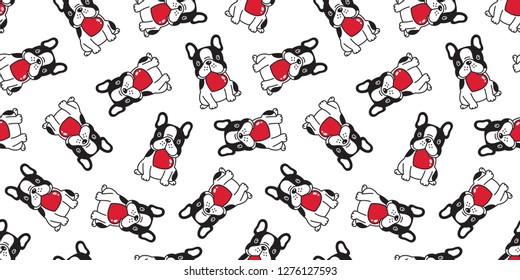 dog seamless pattern vector heart valentine french bulldog cartoon scarf isolated repeat wallpaper tile background illustration