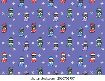 Dog seamless pattern vector. Pug Christmas sock Santa Claus, cartoon background repeat wallpaper illustration, Xmas snowflake Christmas dog paw.