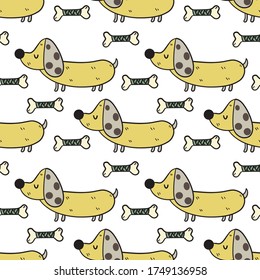 Dog, Seamless Pattern with Yellow Dachshund puppy. vector illustration