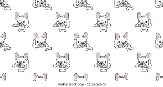 Dog seamless vector french bulldog pattern bone  tile background scarf isolated repeat wallpaper illustration cartoon