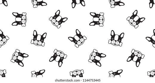 Dog seamless vector french bulldog pattern bone food tile background scarf isolated repeat wallpaper cartoon illustration
