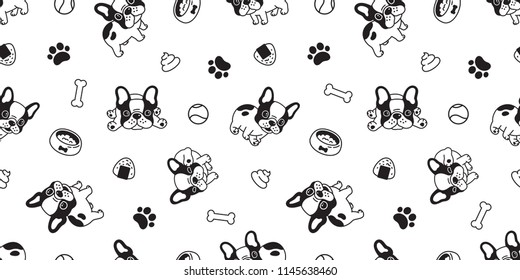 Dog seamless vector french bulldog pattern paw bone ball poo bowl onigiri tile background scarf isolated repeat wallpaper illustration cartoon