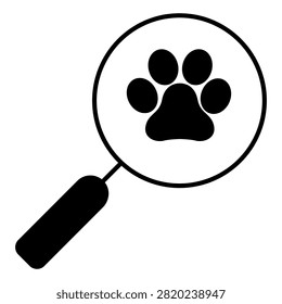 Dog search icon vector. Pet finder illustration sign. Canine tracking symbol. Animal logo or mark.